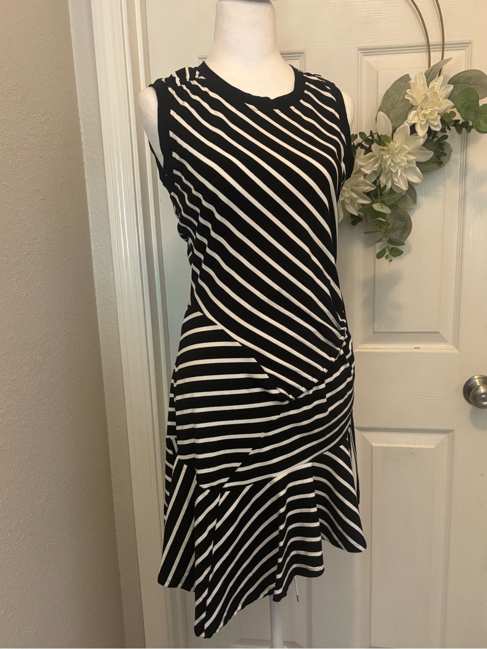 Parker Black & White Striped Sleeveless Dress